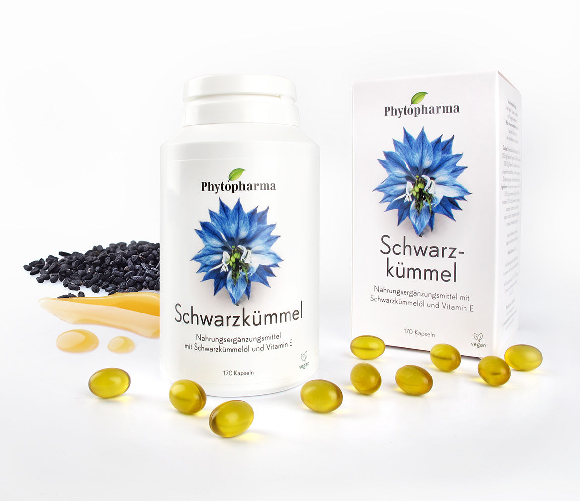 Phytopharma Schwarzkümmelöl Kapseln mit Vitamin E